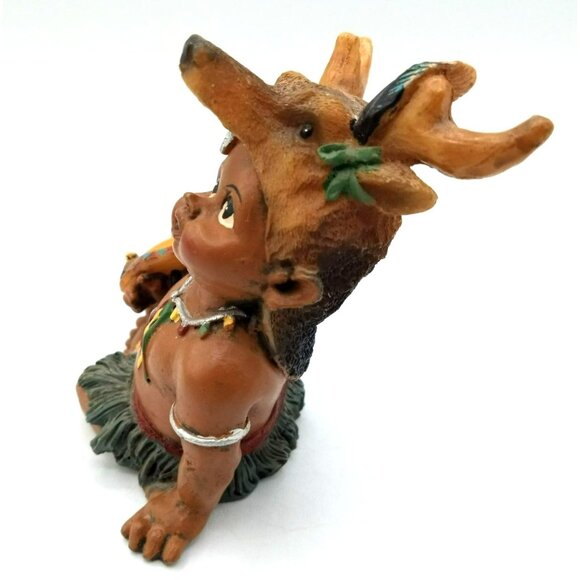 Native American Smiling Baby Figure Deer Antler Headdress Shield Vintage 3 Inch - Picture 6 of 15